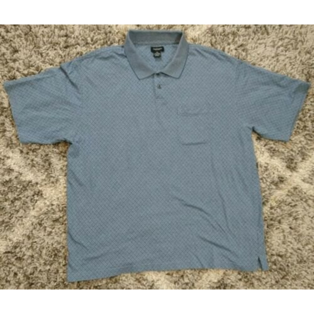 Men's Van Heusen Diamond Design Blue Polo Short Sleeve Shirt 2XL